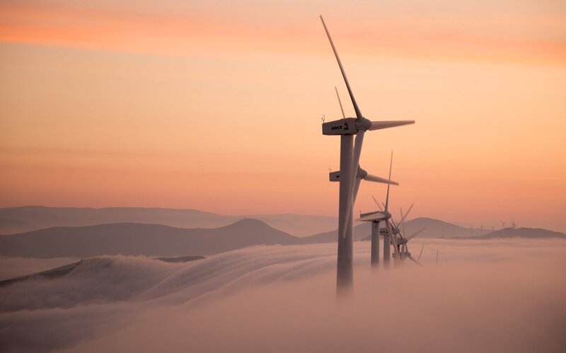 Wind Turbines in Fog — Orange