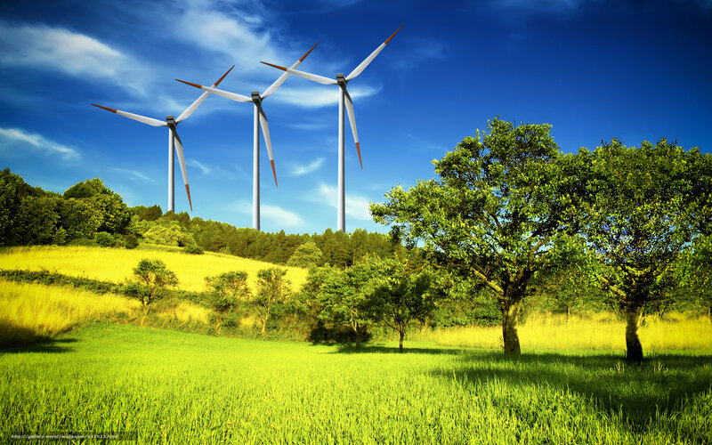 Wind turbines in green field