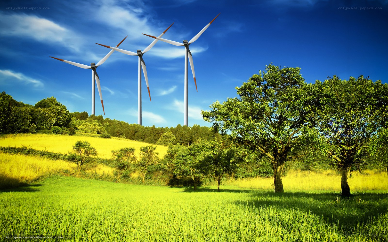 Wind turbines in green field