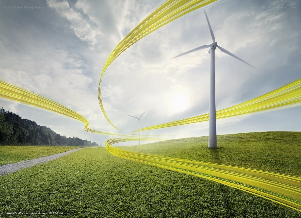 Wind turbines in green field