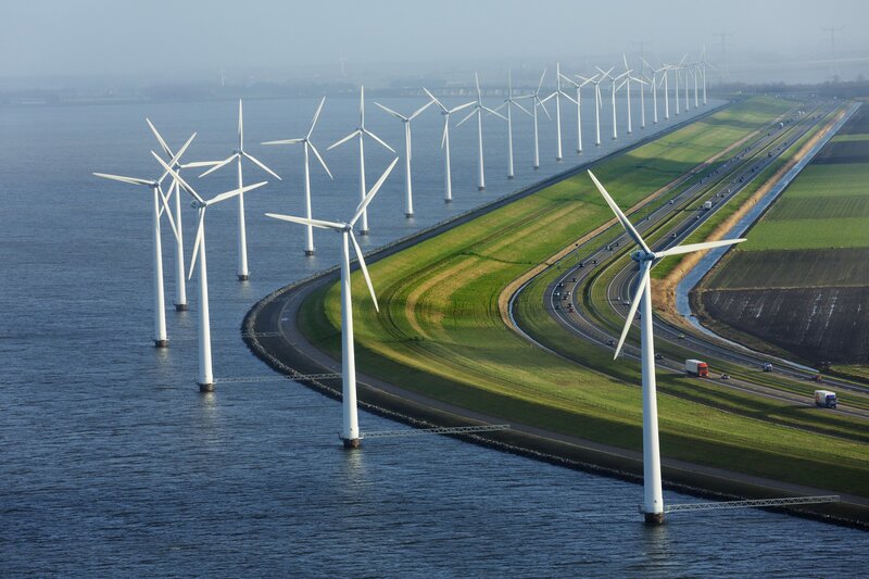 Wind Turbines on a Dike