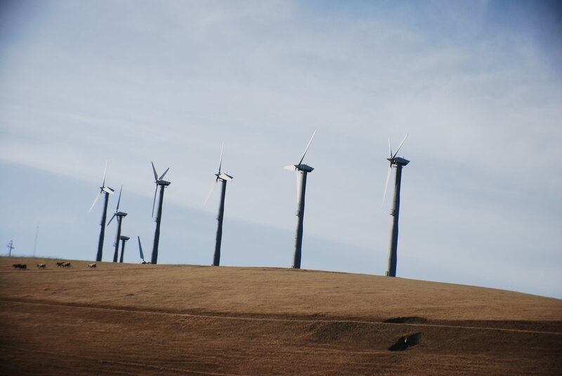 Wind turbines on a hillside