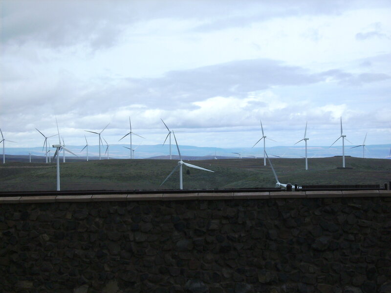 Wind turbines on a hillside