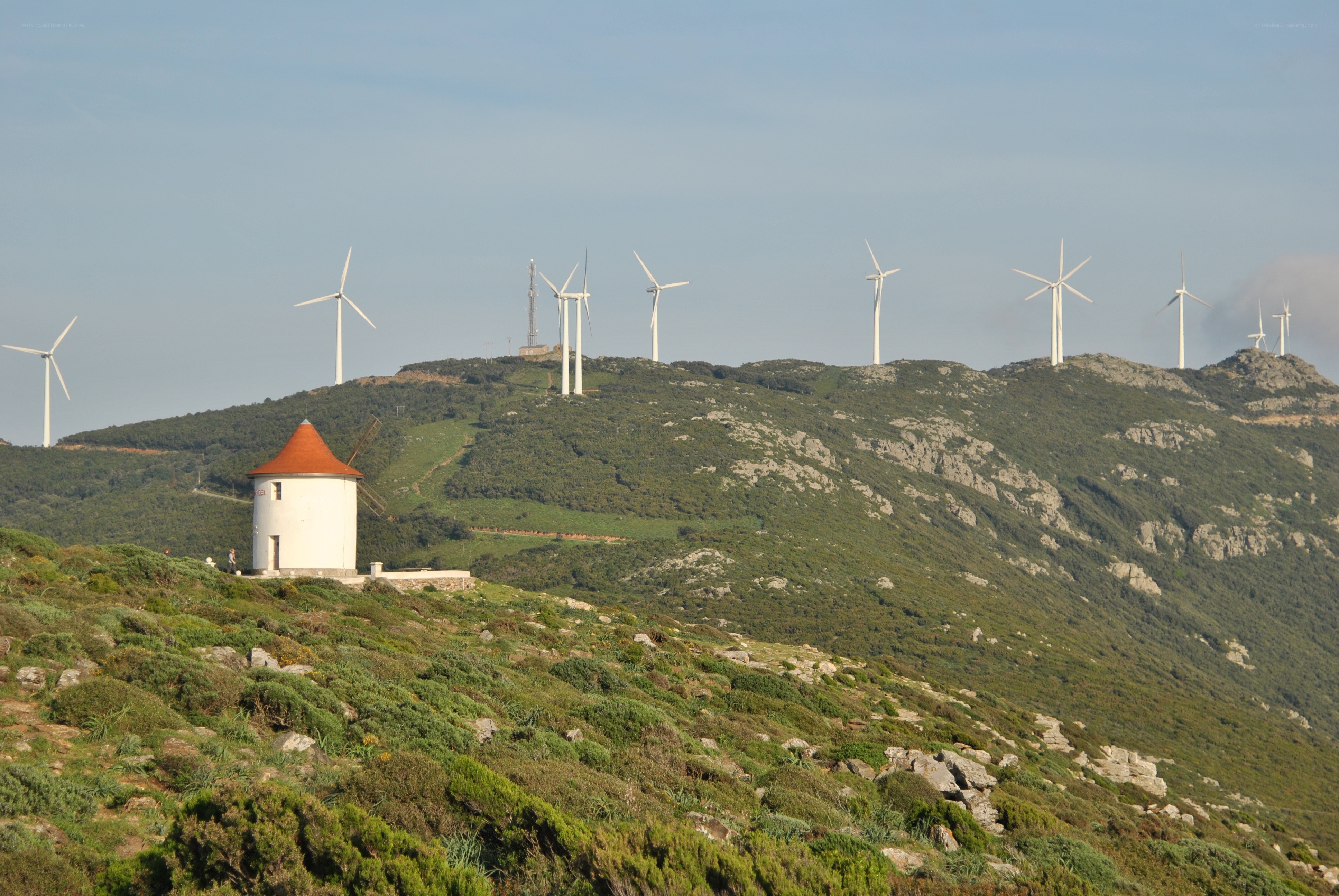 Wind turbines on a hillside