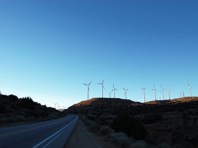 Wind turbines on a hillside