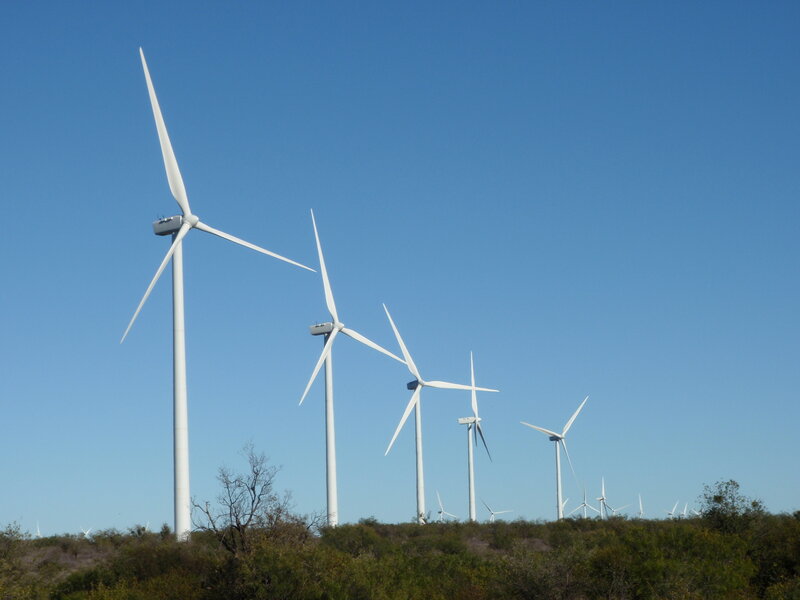 Wind turbines on a hillside
