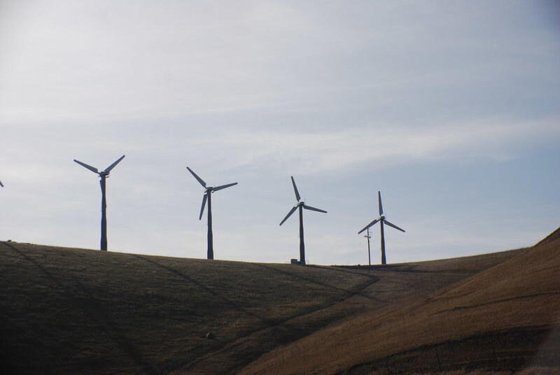 Wind turbines on a hillside