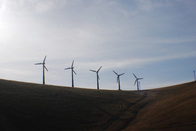 Wind turbines on a hillside