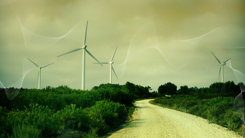 Wind turbines on a rural road