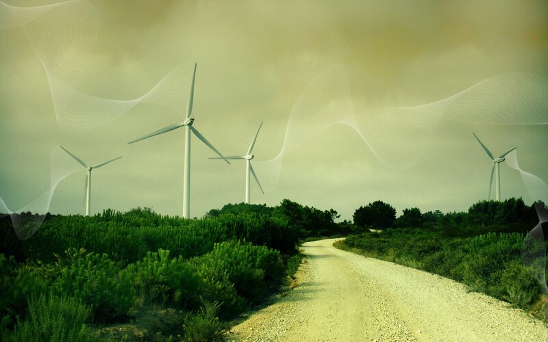 Wind turbines on a rural road