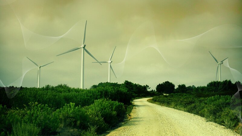 Wind turbines on a rural road