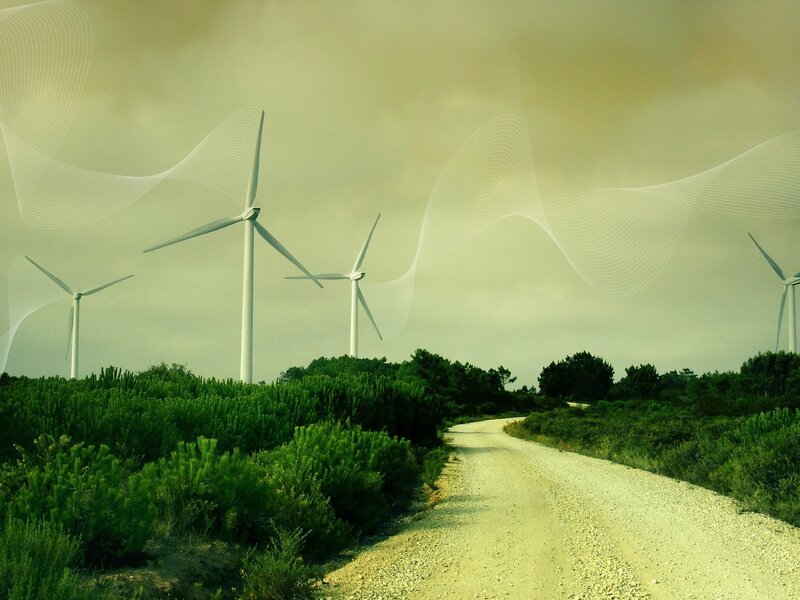 Wind turbines on a rural road