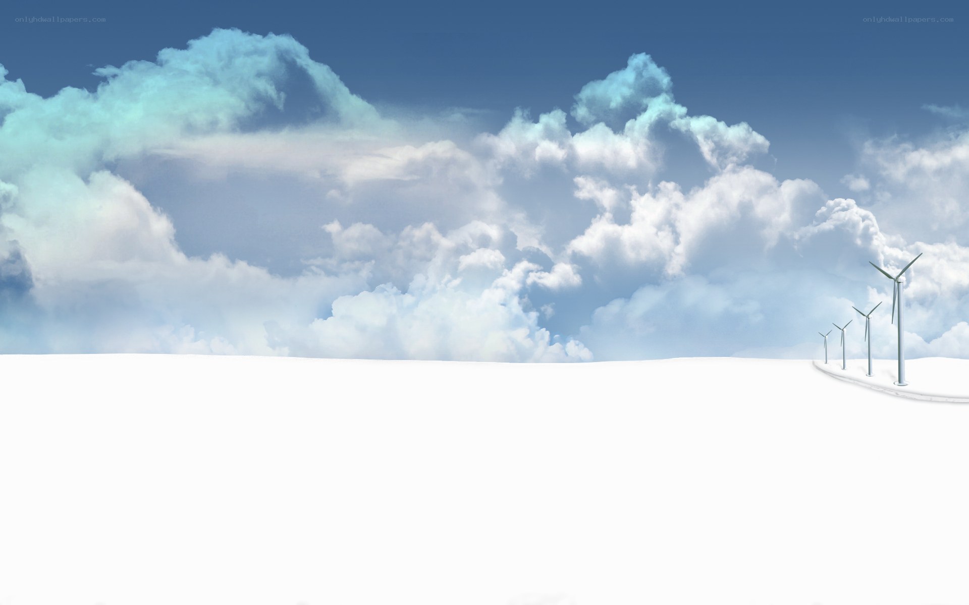Wind turbines on a snowy plain