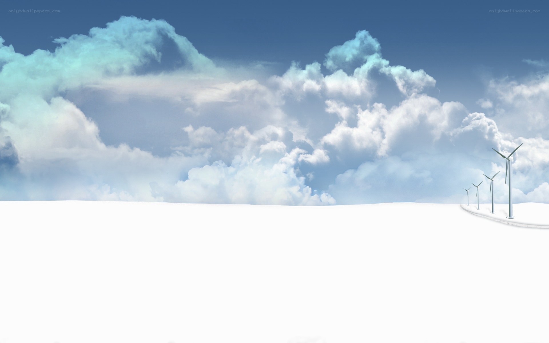 Wind turbines on a snowy plain