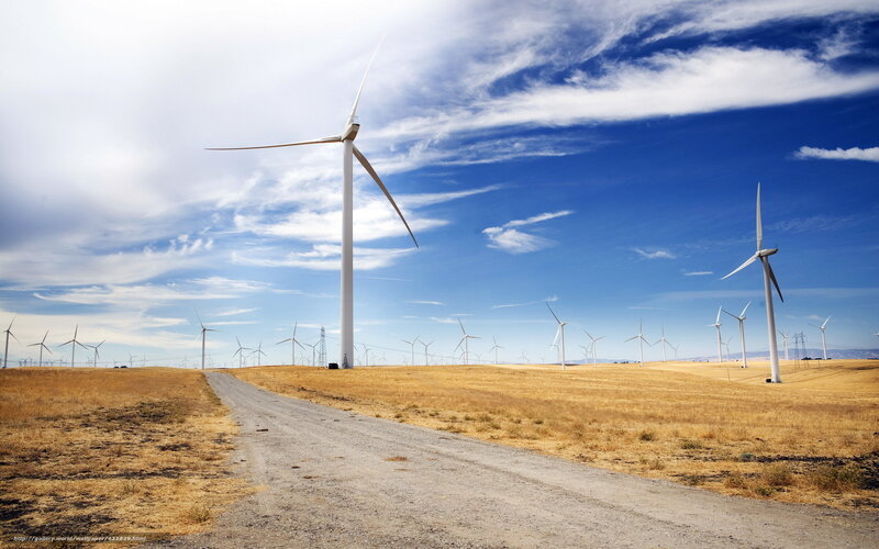 Wind turbines on a sunny day