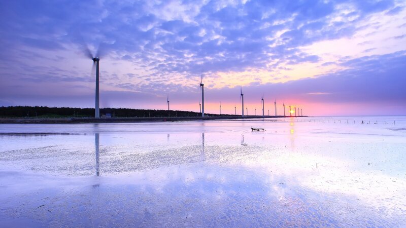 Wind Turbines on Beach — Purple