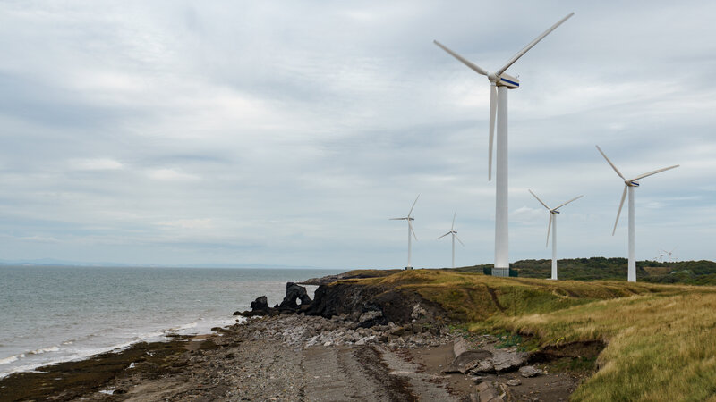 Wind Turbines on Coast — Gray