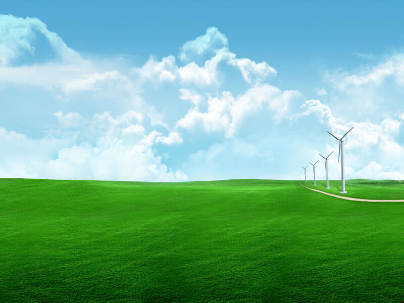 Wind turbines on green hills