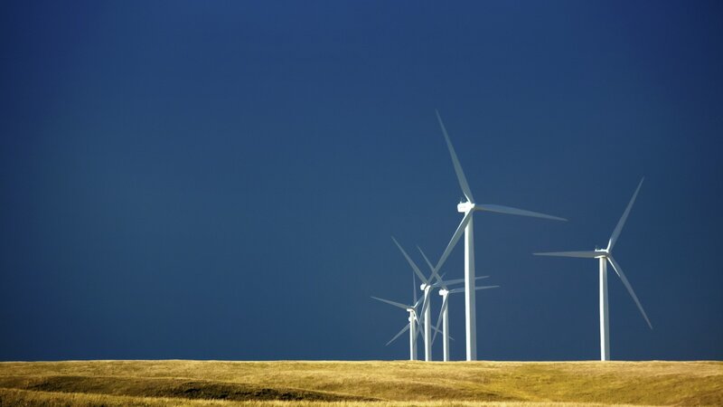 Wind Turbines on Hill — Blue, Dramatic