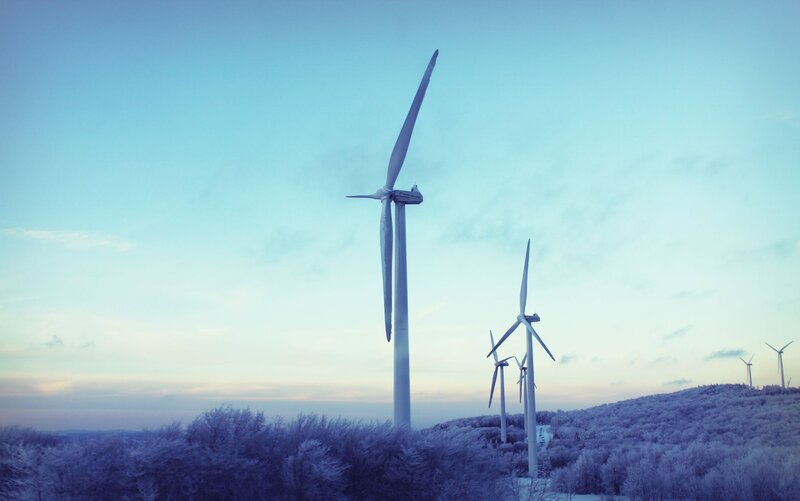 Wind Turbines on Hill — Blue, Serene, Winter