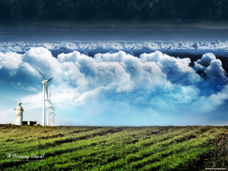 Wind Turbines on Hill — Green, Dreamy