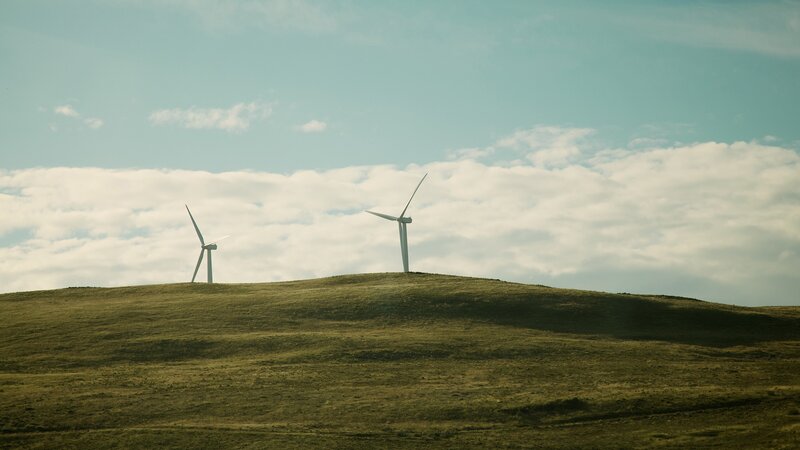 Wind Turbines on Hill — Green, Serene, Afternoon, Photograph