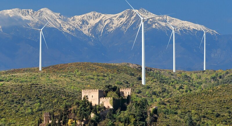 Wind Turbines on Hill — Green, Serene, Afternoon