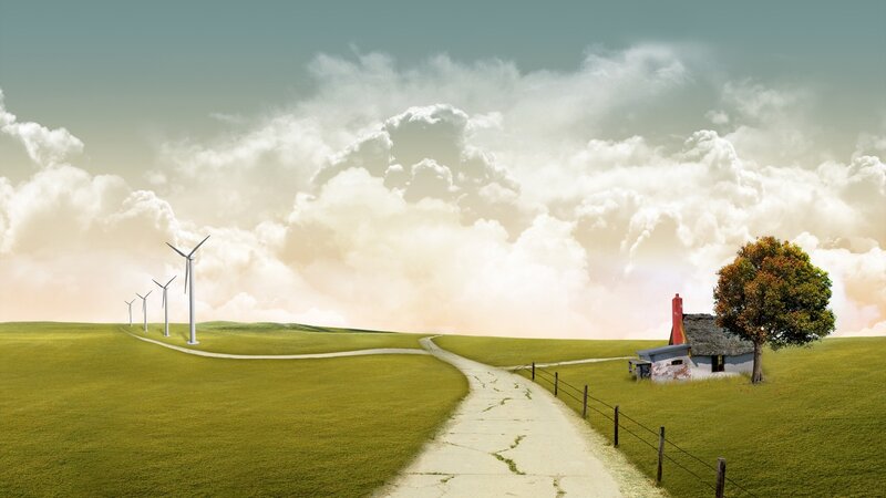Wind Turbines on Hill — Green, Serene
