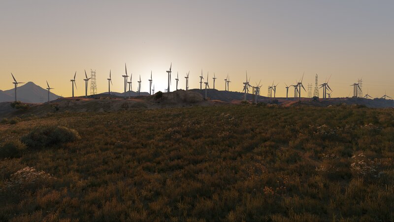 Wind Turbines on Hills — Brown