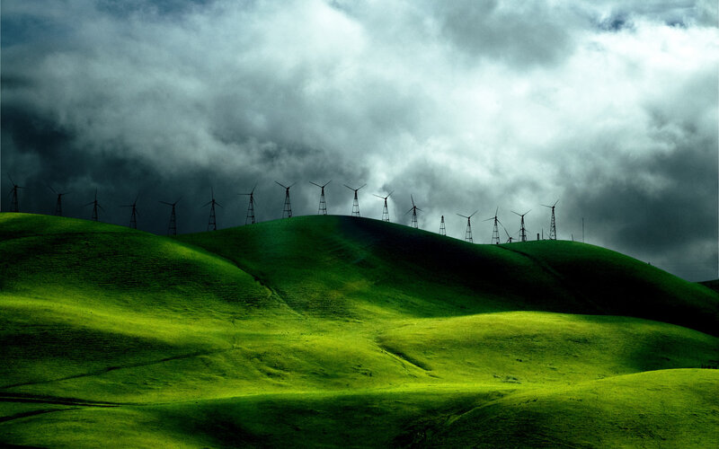 Wind Turbines on Hills — Green