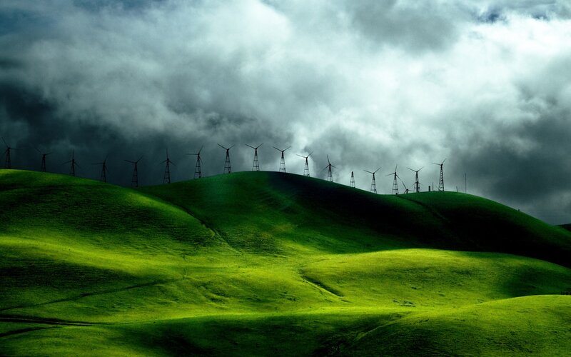 Wind Turbines on Hills — Photograph