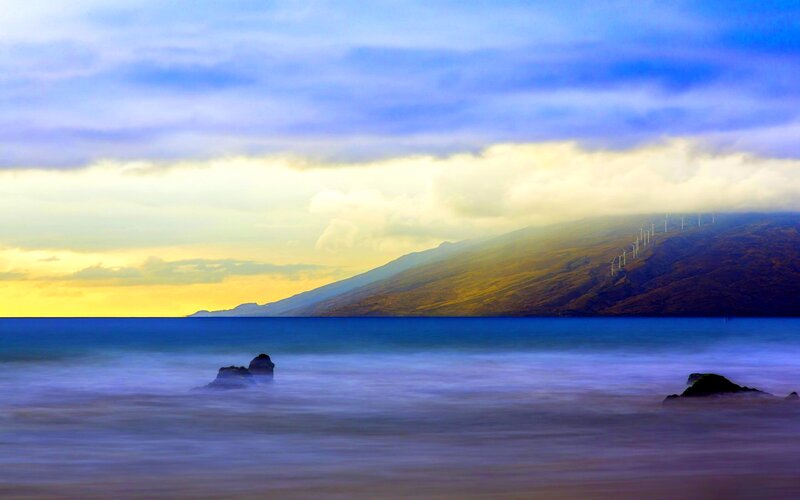 Wind Turbines on Hillside — Blue