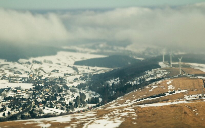 Wind Turbines on Hillside — Brown, Overcast