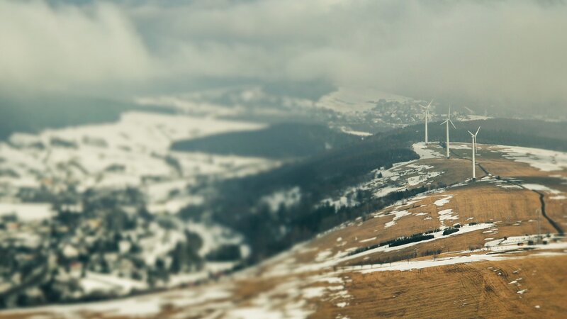 Wind Turbines on Hillside — Brown, Overcast, Winter