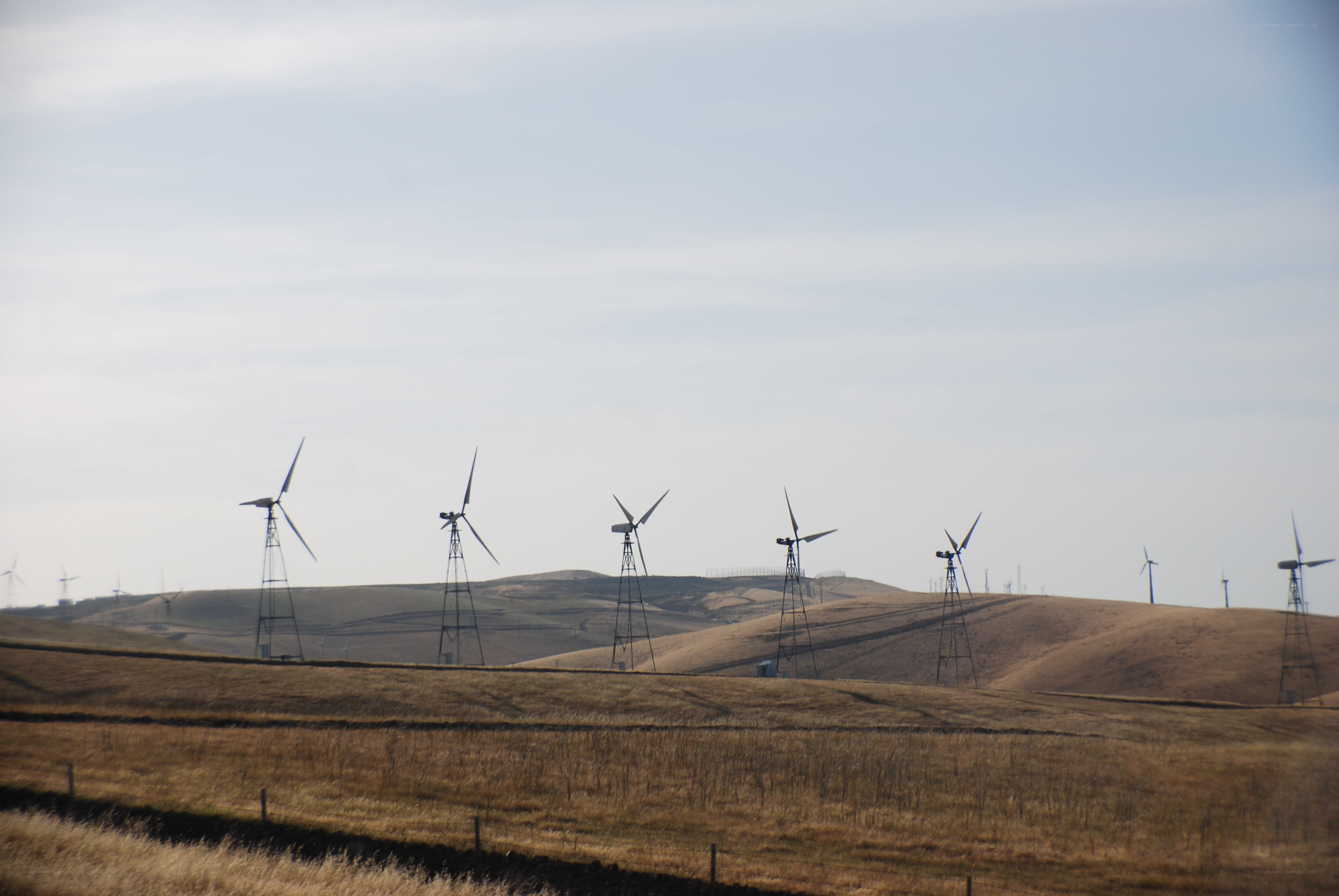 Wind turbines on rolling hills
