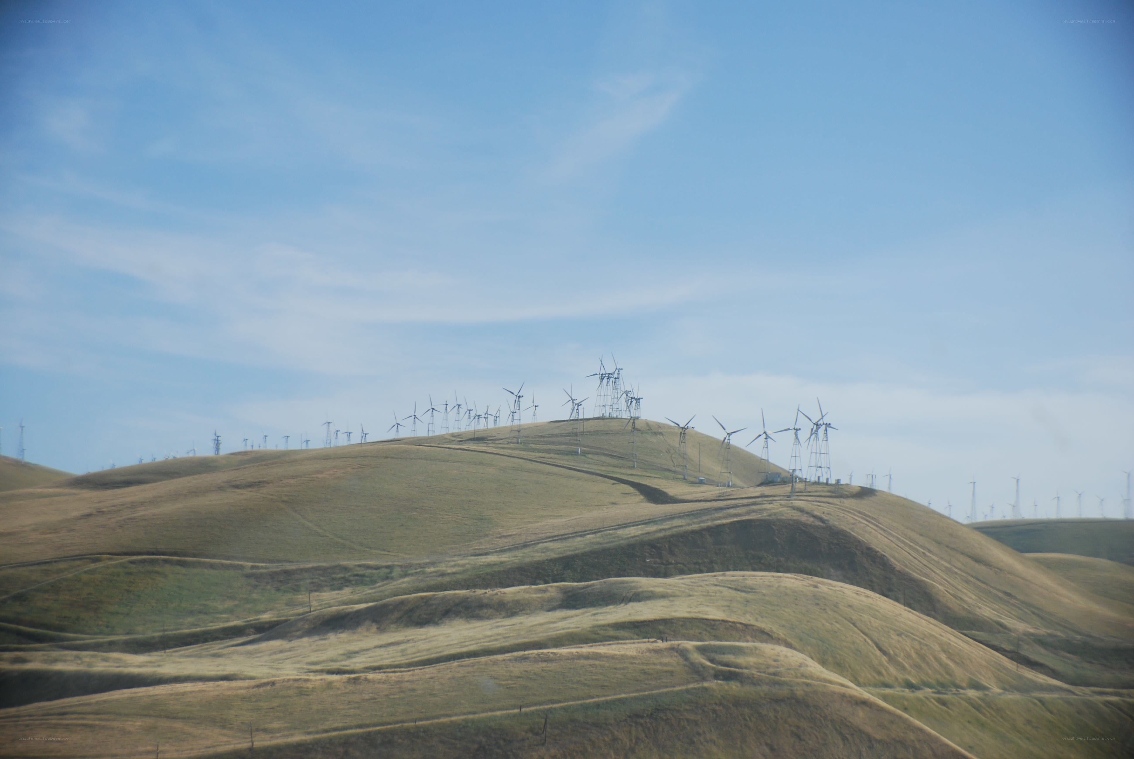 Wind turbines on rolling hills