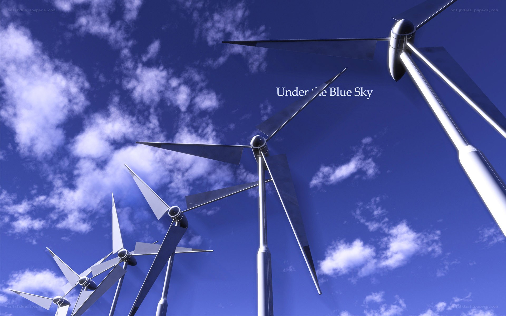 Wind turbines under blue sky