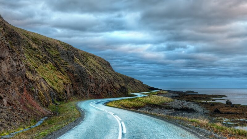 Winding Coastal Road — Blue, Dramatic, Afternoon, Photograph