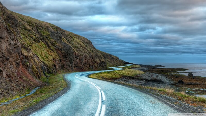 Winding Coastal Road — Blue, Dramatic, Afternoon
