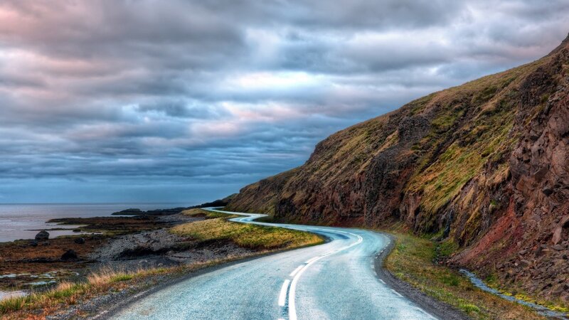 Winding Coastal Road — Blue, Dramatic, Sunset
