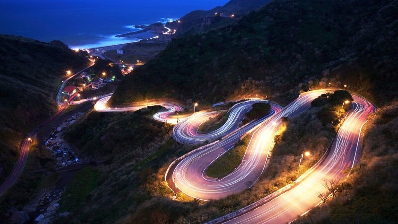 Winding Coastal Road — Blue, Serene