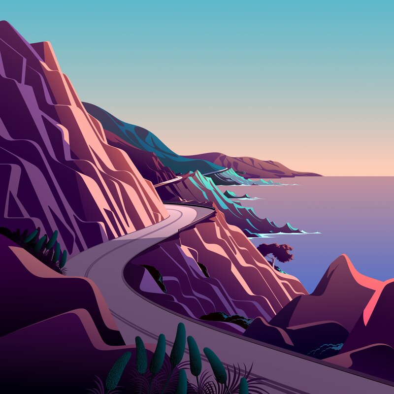 Winding Coastal Road — Purple