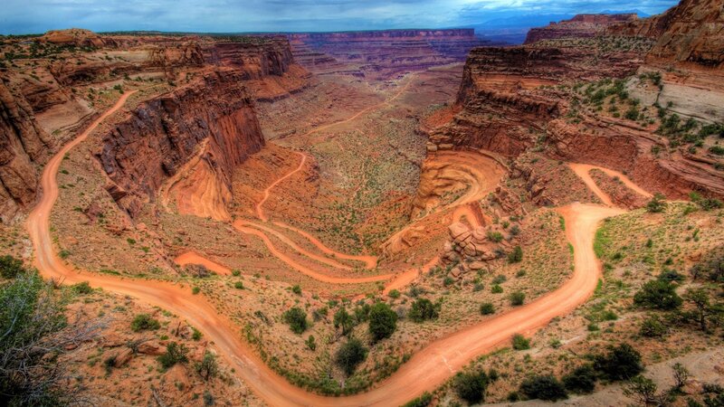 Winding Dirt Road in Canyon — Red, Dramatic