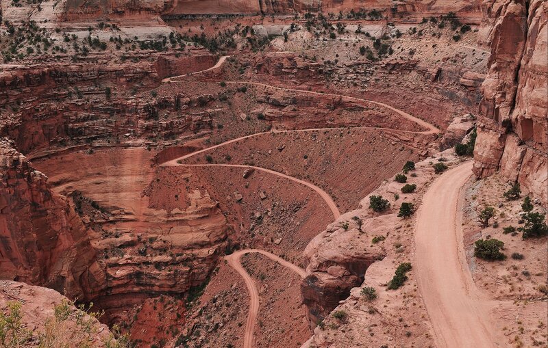 Winding Dirt Road in Canyon — Red