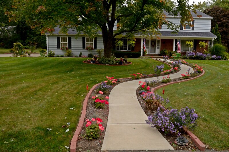 Winding Garden Path — Green, Serene, Autumn