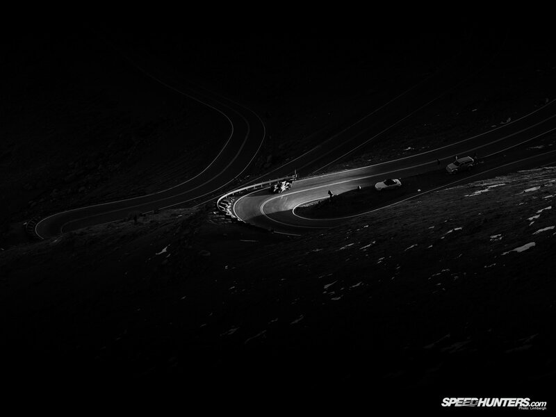 Winding mountain road at night