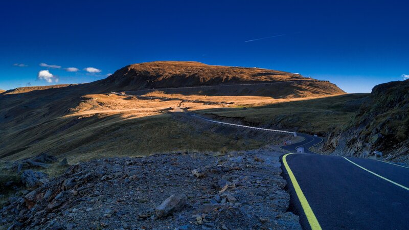 Winding Mountain Road — Blue, Dramatic, Afternoon, Photograph