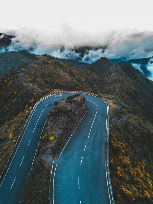 Winding Mountain Road — Blue, Dramatic, Morning