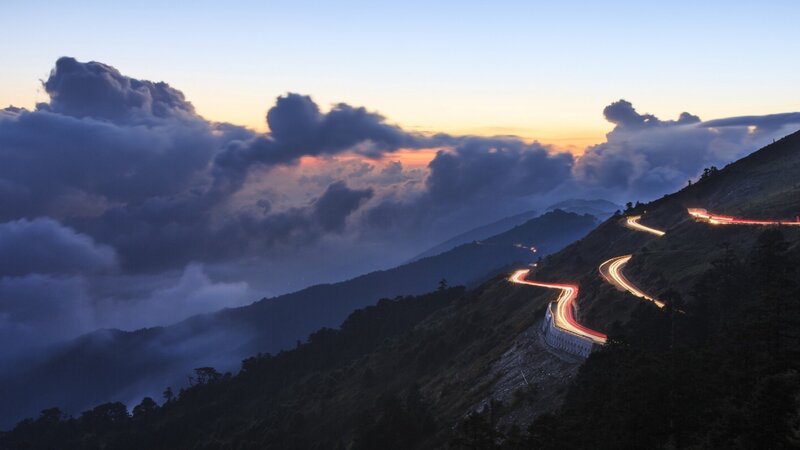 Winding Mountain Road — Blue, Dramatic, Sunset, Photograph