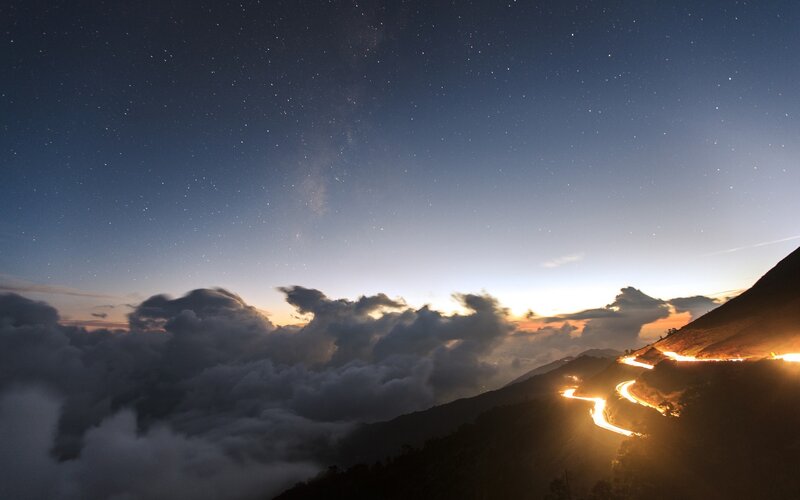 Winding Mountain Road — Blue, Serene, Night